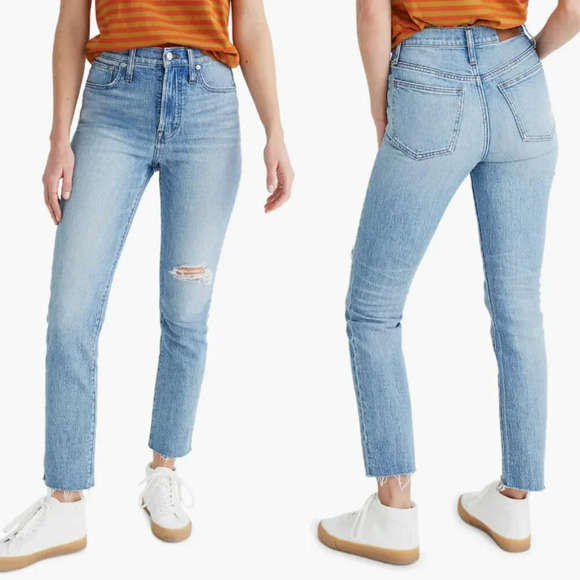Madewell Perfect Vintage Crop High-Rise Distressed Jeans blue - 27431 - Picture 1 of 9